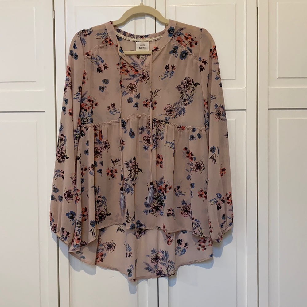 Knox Rose Light Pink Floral Sheer Blouse